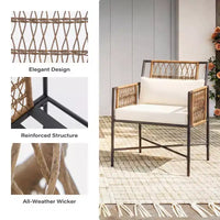 LAUSAINT HOME Ensemble de mobilier de terrasse, ensemble de conversation d'extérieur en résine tressée avec 2 fauteuils en rotin tressé PE, 1 causeuse avec coussins