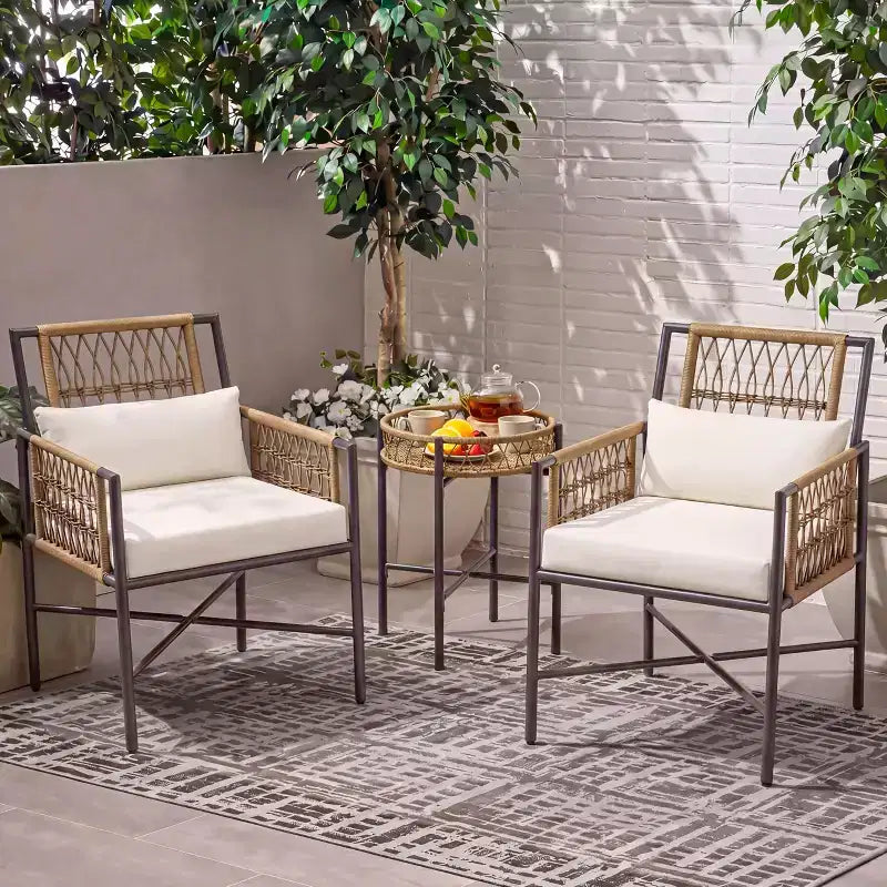 LAUSAINT HOME Ensemble de mobilier de terrasse, ensemble de conversation d'extérieur en résine tressée avec 2 fauteuils en rotin tressé PE, 1 causeuse avec coussins