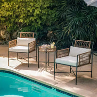LAUSAINT HOME Ensemble de mobilier de terrasse, ensemble de conversation d'extérieur en résine tressée avec 2 fauteuils en rotin tressé PE, 1 causeuse avec coussins