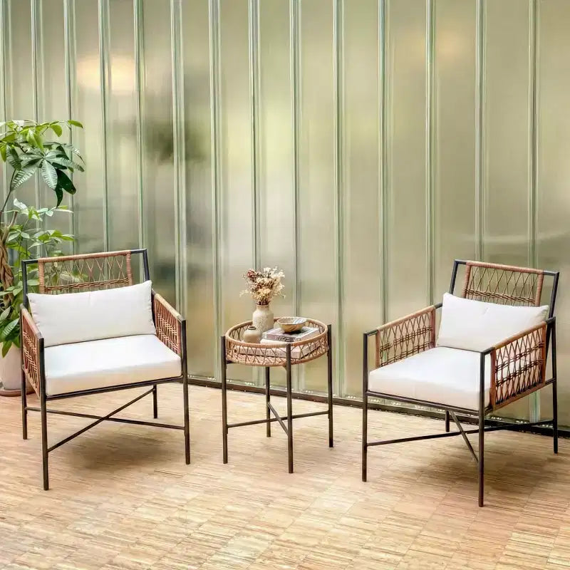 LAUSAINT HOME Ensemble de mobilier de terrasse, ensemble de conversation d'extérieur en résine tressée avec 2 fauteuils en rotin tressé PE, 1 causeuse avec coussins