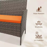 Ensemble de bar de terrasse en osier 4 pièces - Mobilier de conversation extérieur avec causeuse, 2 chaises rembourrées, table basse en verre - Rotin toutes saisons