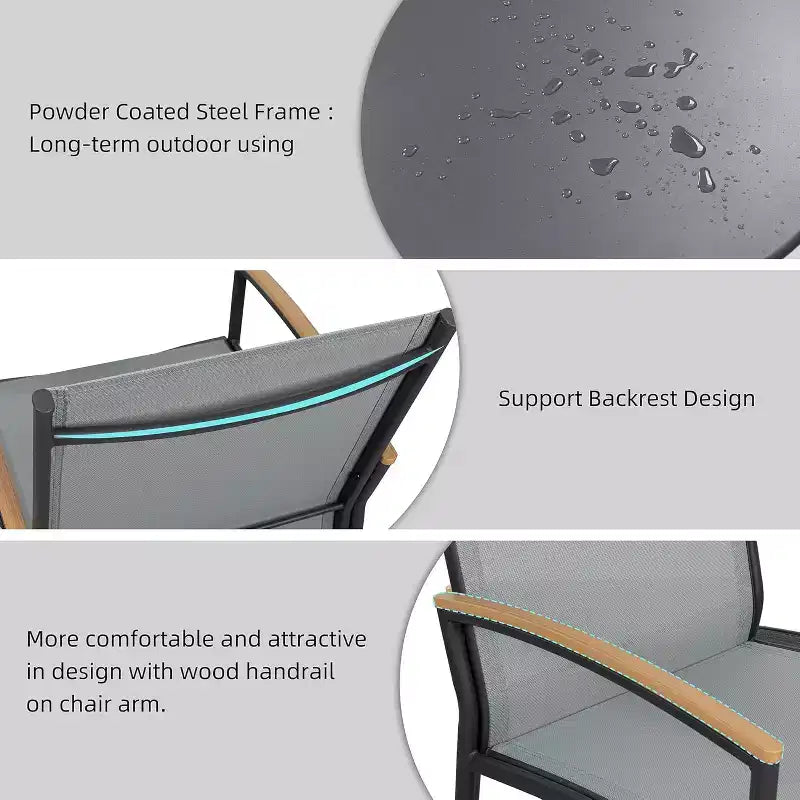 Ensemble bistro de patio d'extérieur 3 pièces - Petit mobilier de conversation en tissu Textilene pour pelouse, jardin, balcon
