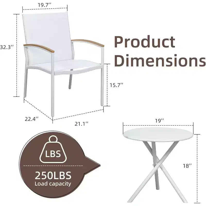 Ensemble bistro de patio d'extérieur 3 pièces - Petit mobilier de conversation en tissu Textilene pour pelouse, jardin, balcon