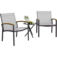 Ensemble bistro de patio d'extérieur 3 pièces - Petit mobilier de conversation en tissu Textilene pour pelouse, jardin, balcon