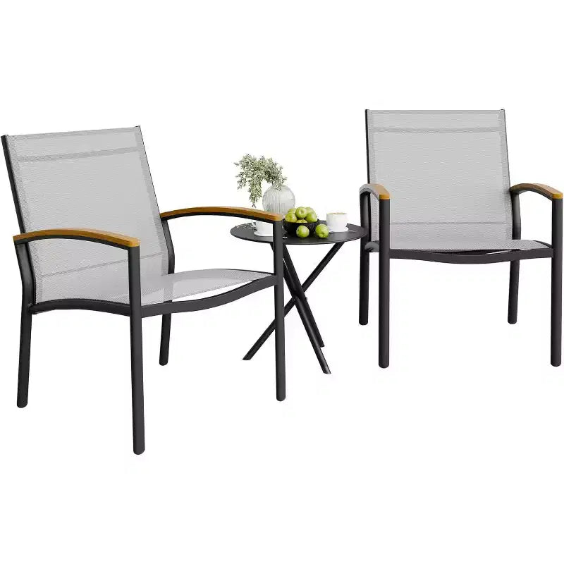 Ensemble bistro de patio d'extérieur 3 pièces - Petit mobilier de conversation en tissu Textilene pour pelouse, jardin, balcon