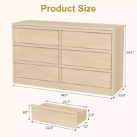 Commode 6 tiroirs en chêne naturel de 119 cm de large, grand buffet en bois avec grande capacité de rangement, pour salon, entrée
