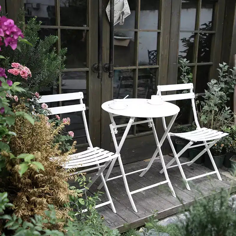 MAYEERTY Ensemble bistrot de patio pliable blanc 3 pièces, table et chaises rondes