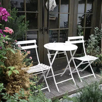 MAYEERTY Ensemble bistrot de patio pliable blanc 3 pièces, table et chaises rondes