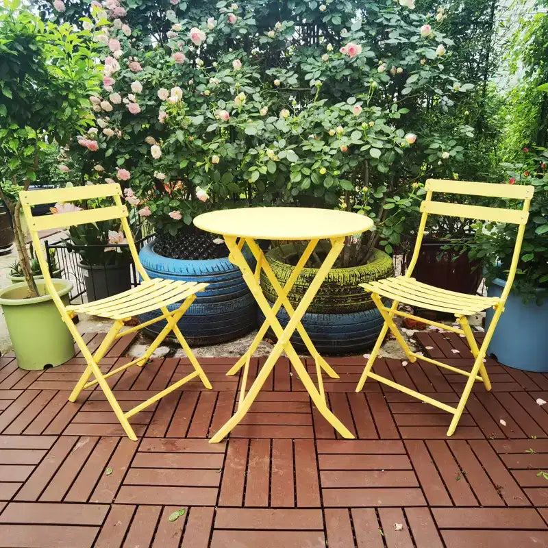 MAYEERTY Ensemble bistrot de patio pliable blanc 3 pièces, table et chaises rondes