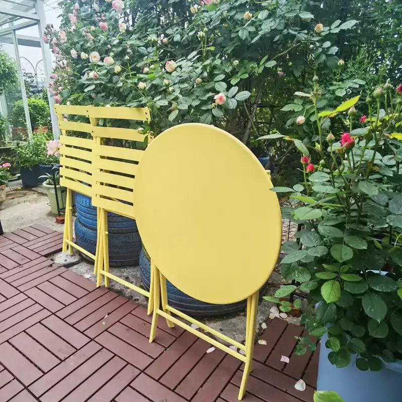 MAYEERTY Ensemble bistrot de patio pliable blanc 3 pièces, table et chaises rondes