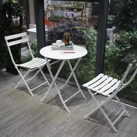 MAYEERTY Ensemble bistrot de patio pliable blanc 3 pièces, table et chaises rondes