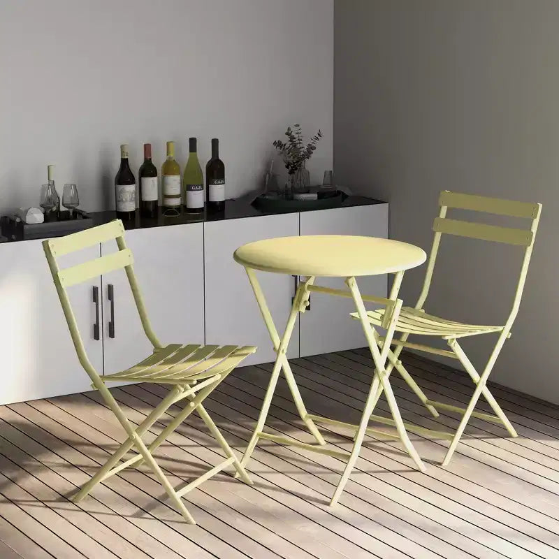 MAYEERTY Ensemble bistrot de patio pliable blanc 3 pièces, table et chaises rondes