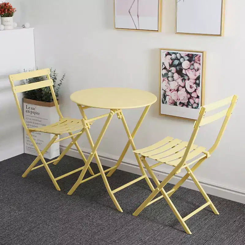 MAYEERTY Ensemble bistrot de patio pliable blanc 3 pièces, table et chaises rondes