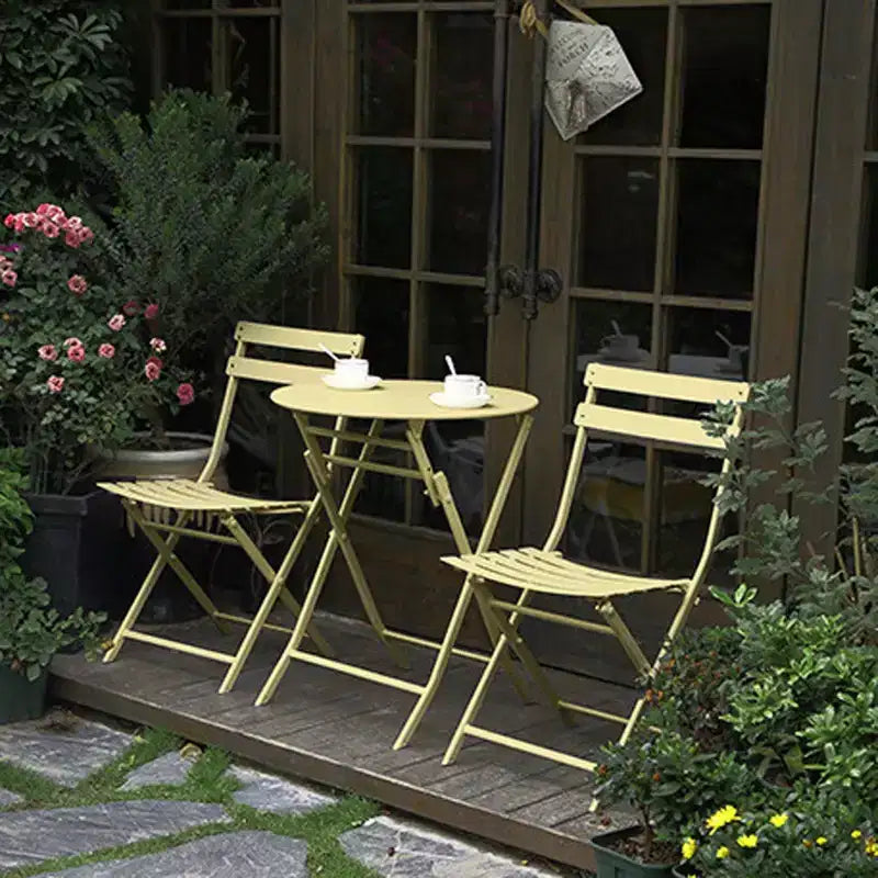 MAYEERTY Ensemble bistrot de patio pliable blanc 3 pièces, table et chaises rondes