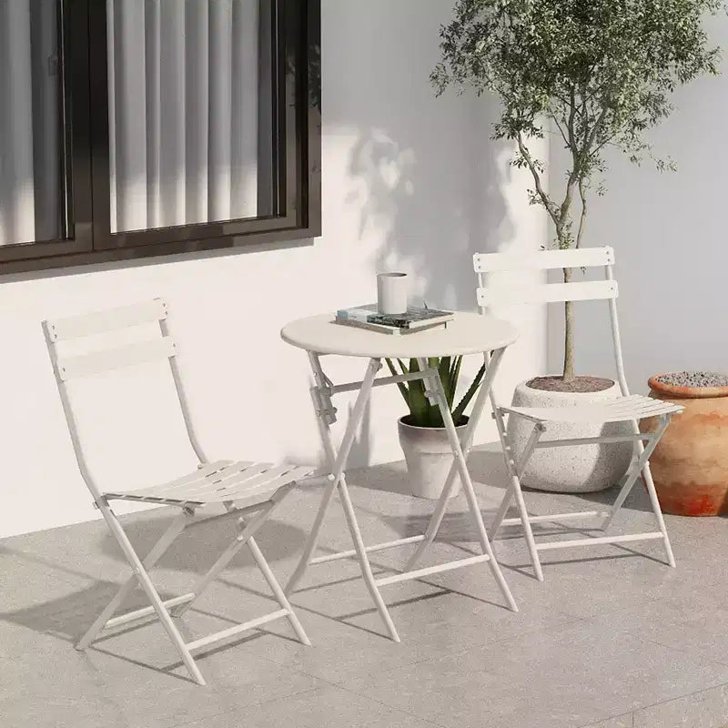 MAYEERTY Ensemble bistrot de patio pliable blanc 3 pièces, table et chaises rondes