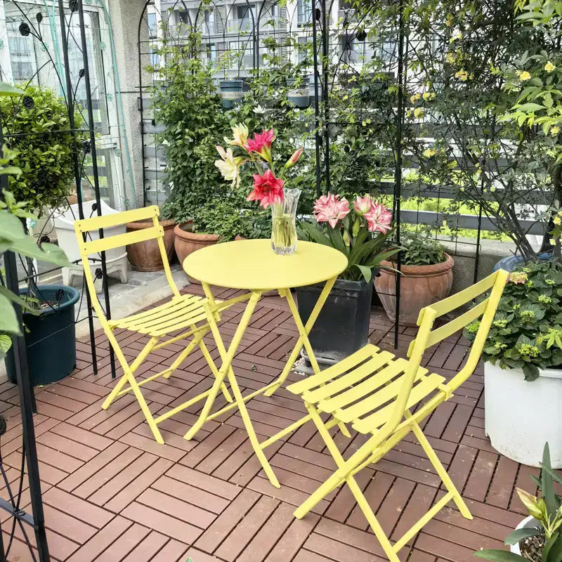 MAYEERTY Ensemble bistrot de patio pliable blanc 3 pièces, table et chaises rondes