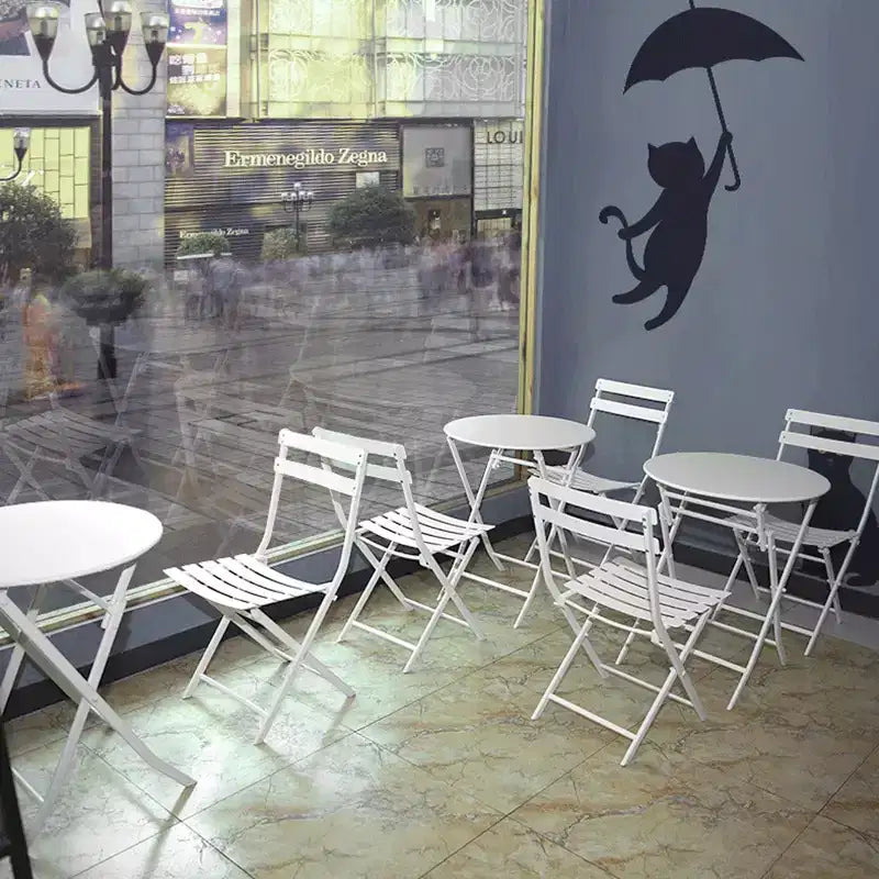 MAYEERTY Ensemble bistrot de patio pliable blanc 3 pièces, table et chaises rondes