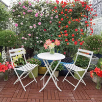 MAYEERTY Ensemble bistrot de patio pliable blanc 3 pièces, table et chaises rondes