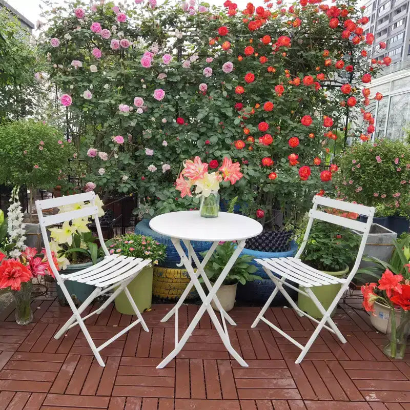 MAYEERTY Ensemble bistrot de patio pliable blanc 3 pièces, table et chaises rondes