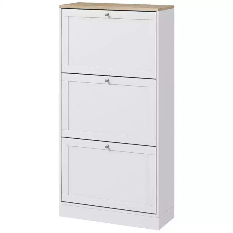 Meuble à chaussures avec 3 tiroirs rabattables - Rangement à chaussures moderne étroit pour entrée, 12-18 paires