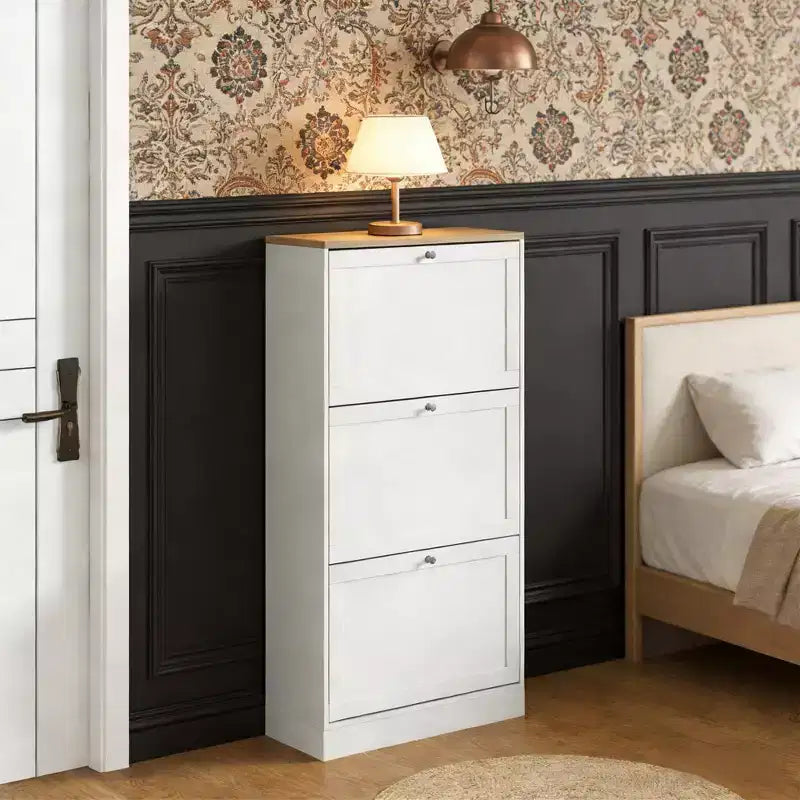 Meuble à chaussures avec 3 tiroirs rabattables - Rangement à chaussures moderne étroit pour entrée, 12-18 paires