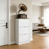 Meuble à chaussures avec 3 tiroirs rabattables - Rangement à chaussures moderne étroit pour entrée, 12-18 paires