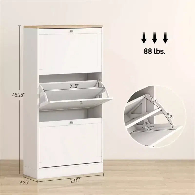 Meuble à chaussures avec 3 tiroirs rabattables - Rangement à chaussures moderne étroit pour entrée, 12-18 paires