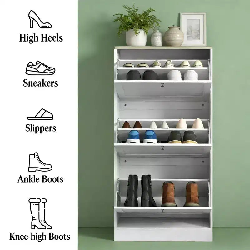 Meuble à chaussures avec 3 tiroirs rabattables - Rangement à chaussures moderne étroit pour entrée, 12-18 paires