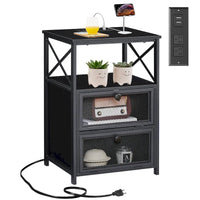 Table de chevet avec station de charge et 2 tiroirs basculants, 2 ports USB et 2 prises de courant