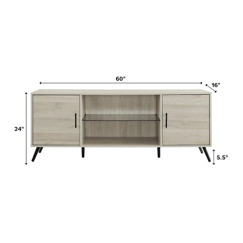 Meuble TV à 2 portes de 60 pouces de style moderne du milieu du siècle Middlebrook