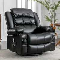Fauteuil inclinable de massage en PU pivotant avec port de chargement USB, 2 porte-gobelets et poche latérale