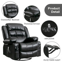 Fauteuil inclinable de massage en PU pivotant avec port de chargement USB, 2 porte-gobelets et poche latérale
