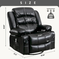Fauteuil inclinable de massage en PU pivotant avec port de chargement USB, 2 porte-gobelets et poche latérale