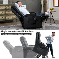 Fauteuil releveur électrique en similicuir PU noir, massage 8 points, chauffant, USB