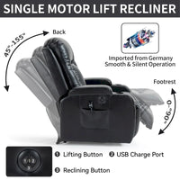 Fauteuil releveur électrique en similicuir PU noir, massage 8 points, chauffant, USB