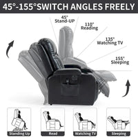 Fauteuil releveur électrique en similicuir PU noir, massage 8 points, chauffant, USB