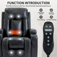 Fauteuil releveur électrique en similicuir PU noir, massage 8 points, chauffant, USB