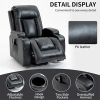Fauteuil releveur électrique en similicuir PU noir, massage 8 points, chauffant, USB