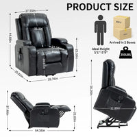 Fauteuil releveur électrique en similicuir PU noir, massage 8 points, chauffant, USB