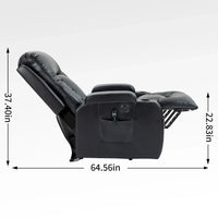Fauteuil releveur électrique en similicuir PU noir, massage 8 points, chauffant, USB
