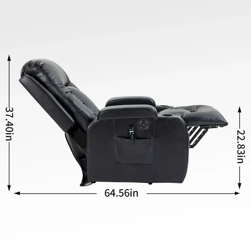 Fauteuil releveur électrique en similicuir PU noir, massage 8 points, chauffant, USB