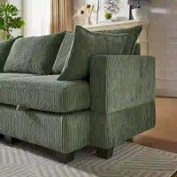 Canapé Sectionnel Modulable Convertible Vert 6 Pièces en Velours Côtelé avec Assises de Rangement, 2 Poufs Amovibles, Libre Combinaison