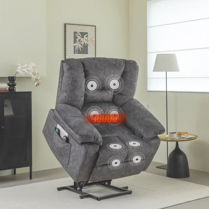 Fauteuil inclinable électrique surdimensionné en velours avec massage, chauffage, poches