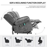 Fauteuil inclinable électrique surdimensionné en velours avec massage, chauffage, poches