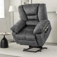 Fauteuil inclinable électrique surdimensionné en velours avec massage, chauffage, poches
