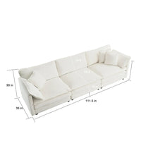 Canapé Mid-Century Moderne 3 places avec 2 coussins d'accoudoir et 3 coussins décoratifs, Canapé de salon en chenille blanche