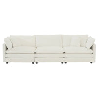 Canapé Mid-Century Moderne 3 places avec 2 coussins d'accoudoir et 3 coussins décoratifs, Canapé de salon en chenille blanche