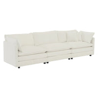 Canapé Mid-Century Moderne 3 places avec 2 coussins d'accoudoir et 3 coussins décoratifs, Canapé de salon en chenille blanche