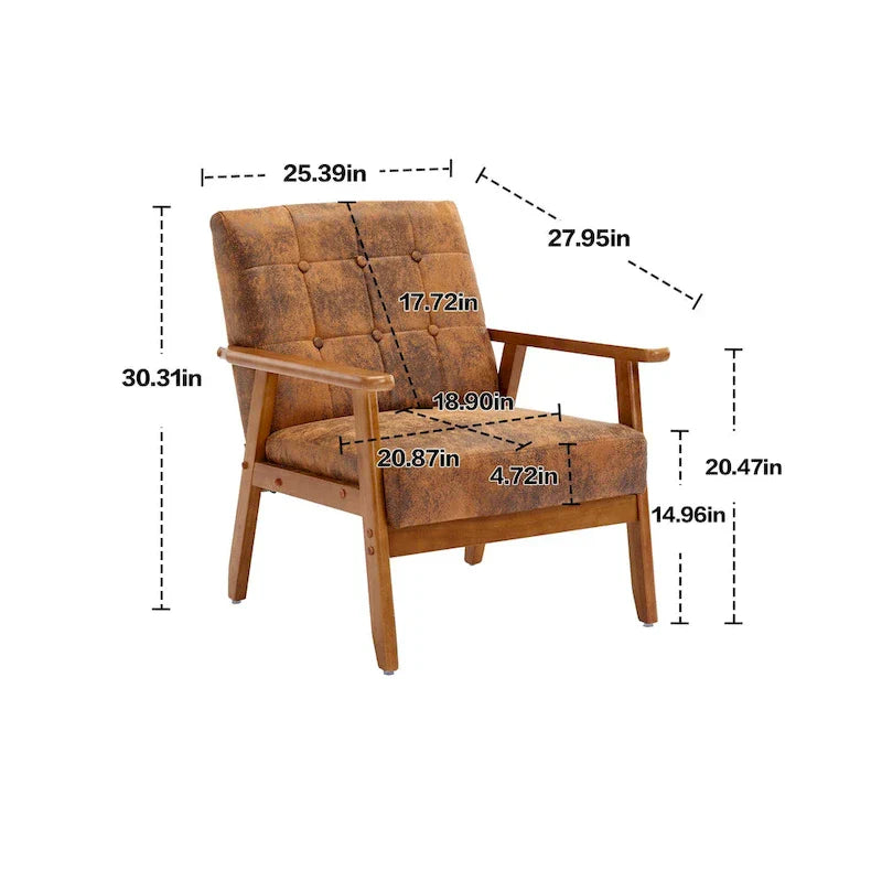 Fauteuil d'appoint capitonné 28,74 pouces avec structure en bois massif