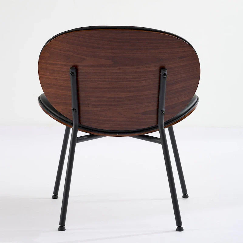 Chaise Coque Mid-Century Moderne Chaise d'appoint Piétement Trépied en Cuir Noir Fauteuil de Salon Finition Noyer Dossier Confortable